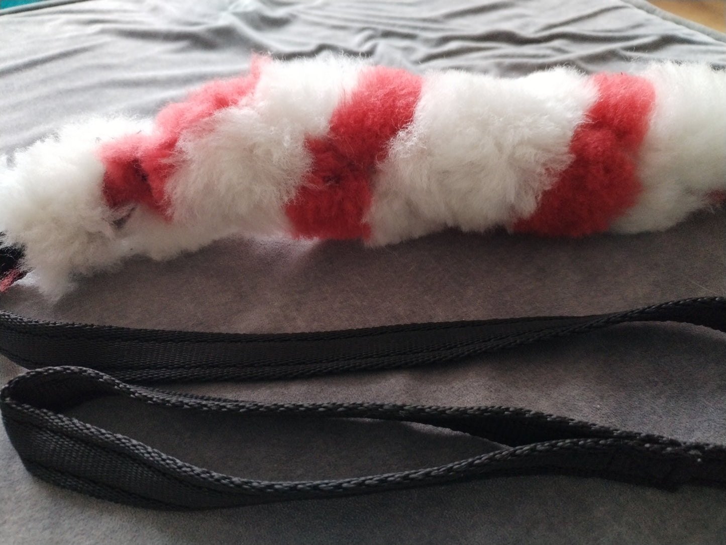 Red and White Sheepskin Tug Toy