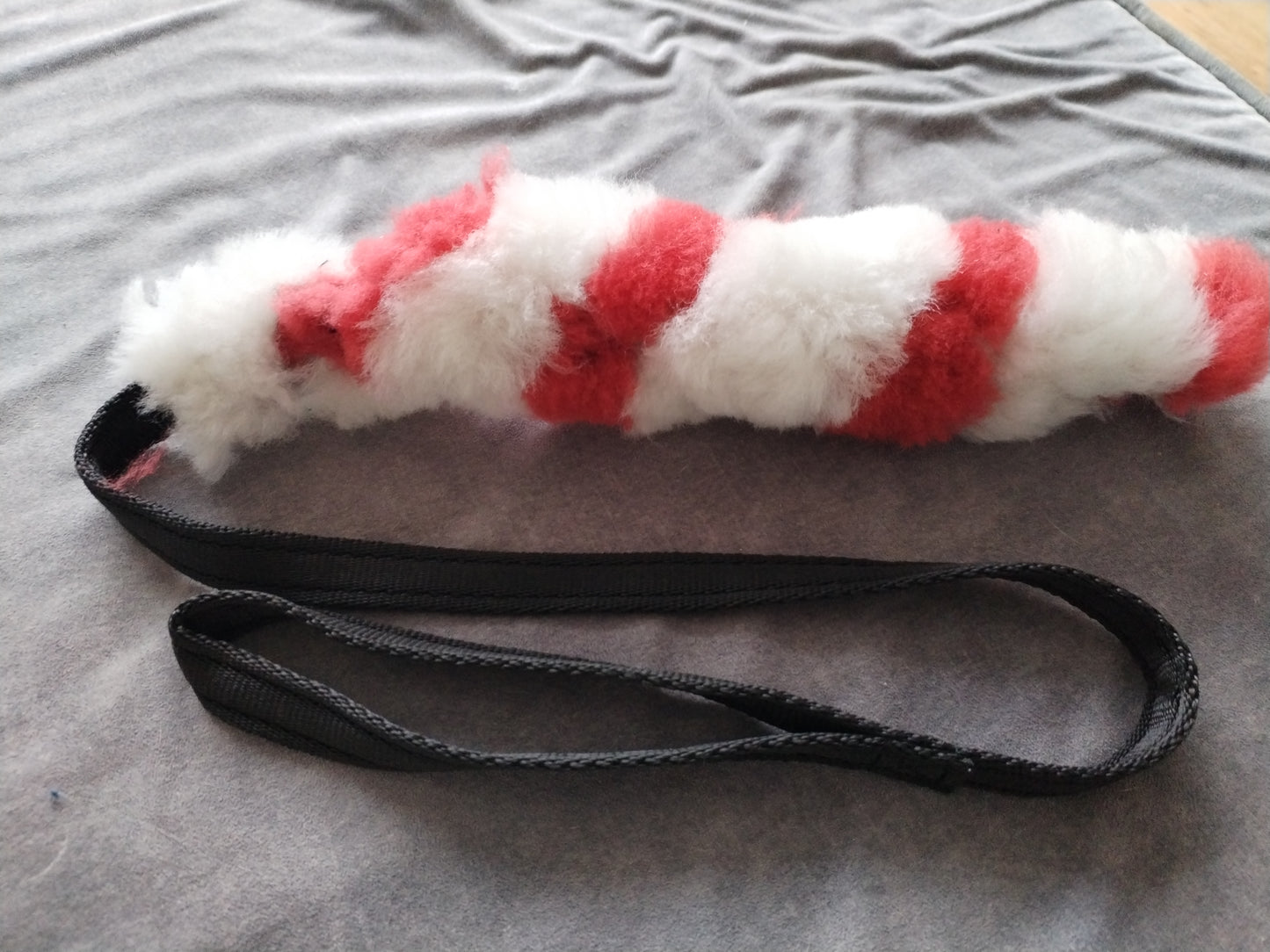 Red and White Sheepskin Tug Toy