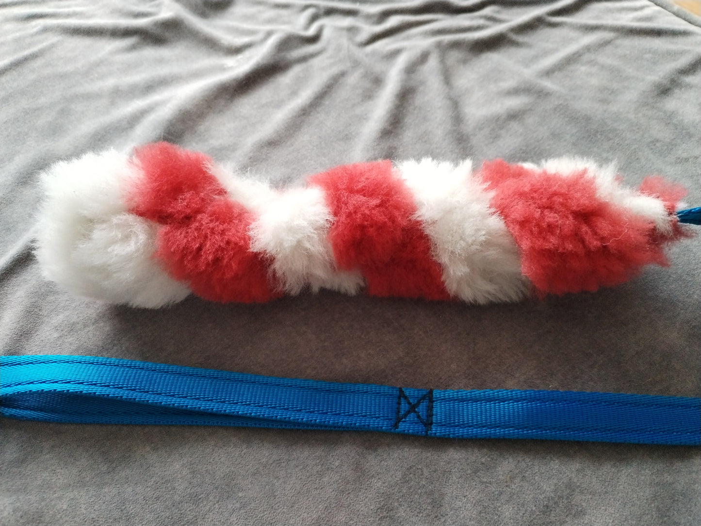 Red and White Sheepskin Tug Toy